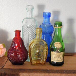 Antique Vintage Mini Color Glass Apothecary Bottles Rustic Farmhouse Decor